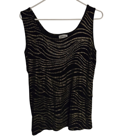Chico's Travelers Womens Animal Print Tank Top Black and Gold Size Large - Picture 1 of 4
